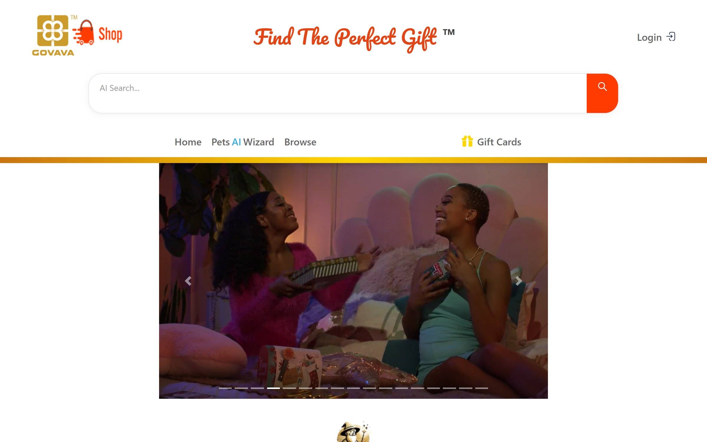 The Govava home page, with its “AI Search” box under the heading “Find The Perfect Gift”.